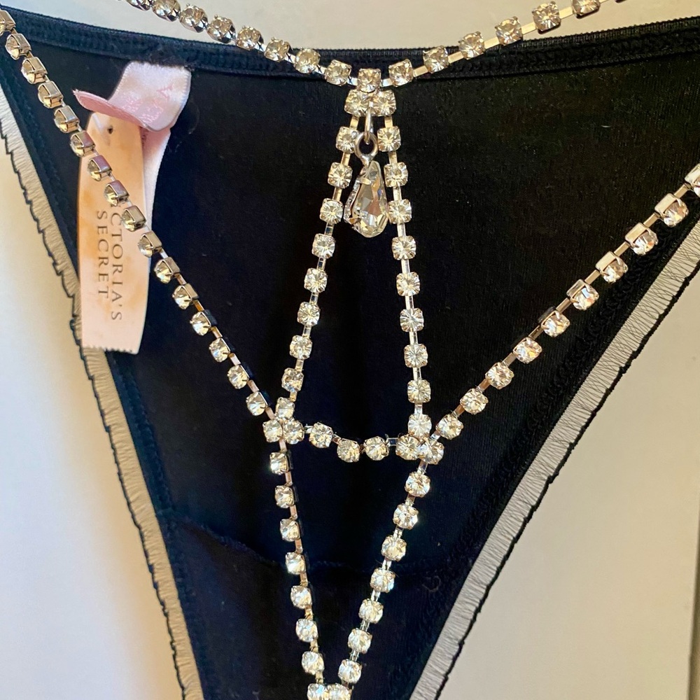 Victoria's Secret Black Thong with Rhinestone Chains, very nice !
